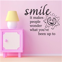 Smile it makes people wonder what you've been up to - Vinyl Wall Decal - Wall Quote - Wall Decor