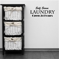 Self Serve Laundry Open 24 Hours - Vinyl Wall Decal - Wall Quote - Wall Decor