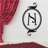 Swirl Frame Monogram - N - Vinyl Wall Decal - Wall Quote - Wall Decor