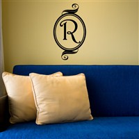 Swirl Frame Monogram - R - Vinyl Wall Decal - Wall Quote - Wall Decor