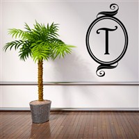 Swirl Frame Monogram  - T - Vinyl Wall Decal - Wall Quote - Wall Decor