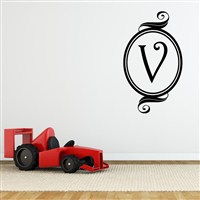 Swirl Frame Monogram - V - Vinyl Wall Decal - Wall Quote - Wall Decor