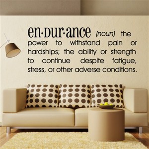 Definition: Endurance noun - the power to withstand pain or hardships - Vinyl Wall Decal - Wall Quote - Wall Decor